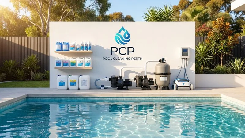Well maintained pool equipment area with organised chemical storage and automatic pool cleaning system